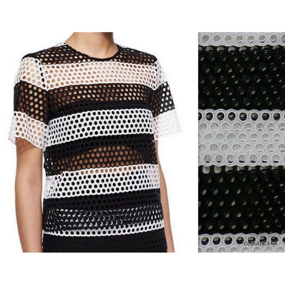 Michael Kors Black and White Openwork Blouse